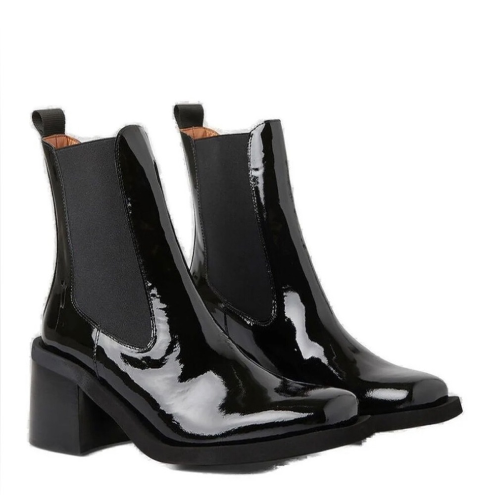 GANNI Patent Leather Mid-Calf Chelsea Boots size 39